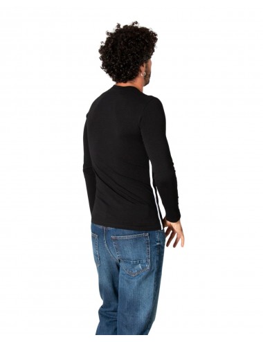 Emporio Armani Men's T-Shirt Long Sleeves-Logo Print-Black