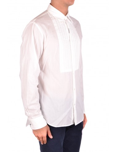 Burberry Men's Shirts-Long Sleeves-Pleated-White