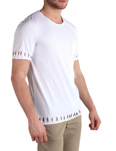Absolut Joy Men's T-Shirts Tattered detail-White