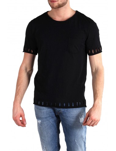 Absolut Joy Men's T-Shirt Tattered Detail-Black