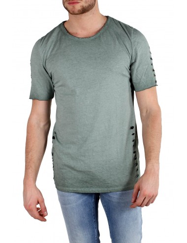 Absolut Joy Men's T-Shirt Tattered Sleeves-Green