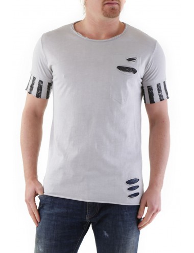 Absolut Joy Men's T-Shirt Tattered Detail-Grey