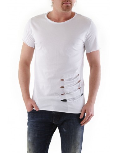 Absolut Joy Men's T-Shirt Tattered Detail-White